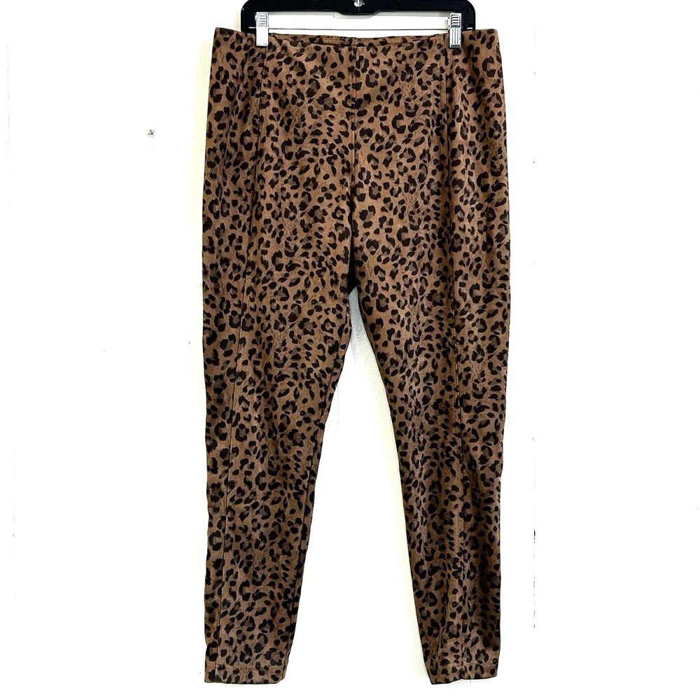 Wonderly Women's Pull On Ponte Leggings Pants Size XL Faux Suede Animal Print